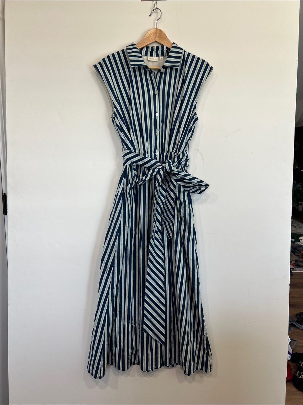 Spartina 449 Blue and White Striped Tie-Waist Shirt Dress Size Medium - Picture 5 of 16